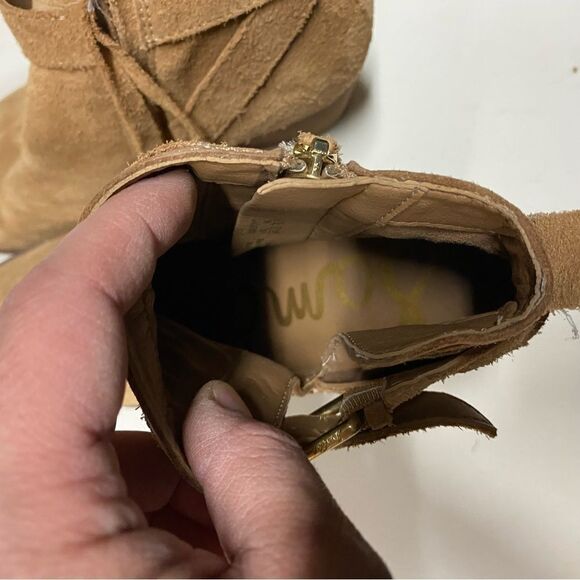 Sam Edelman tan Suede leather MAURINE WESTERN CUTOUT ANKLE BOOTS almond toe 9 - Picture 7 of 13